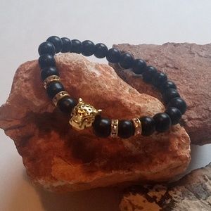 Black and Gold Panther Bead Bracelet